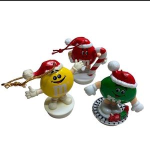 Bundle of 3 M&M's 80's-90's green, yellow & green Christmas ornaments